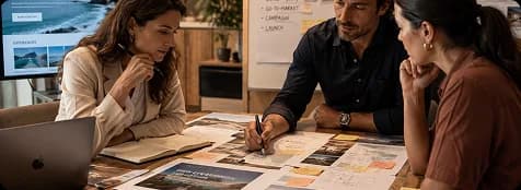 Équipe préparant une stratégie de lancement marketing